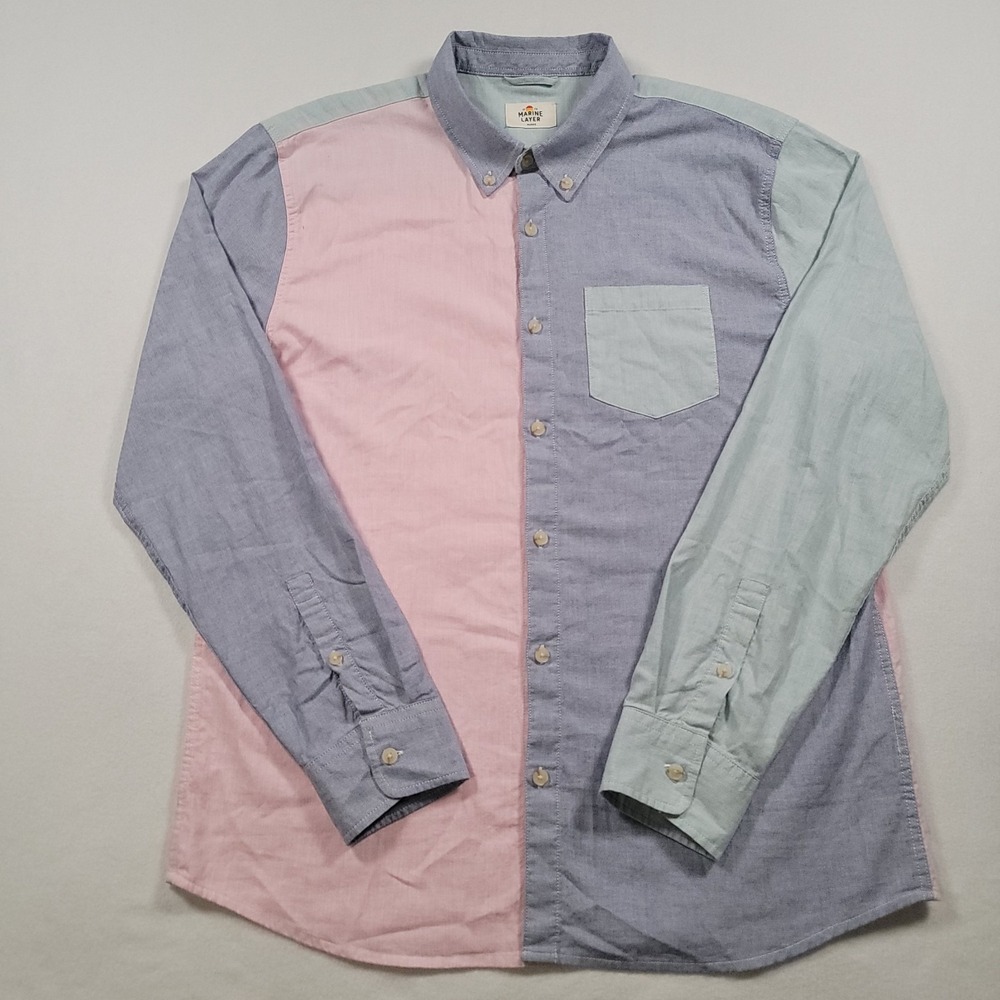 Marine Layer Men California Oxford Shirt Marge M/L Multi Colorblock Cotton - Picture 2 of 11